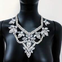 Womens Exaggerated Glamorous Floral Decorative Statement Necklace For Daily Outings Party Outfit Decor For Formal  Occasions - 淺紫色 - 查看 5