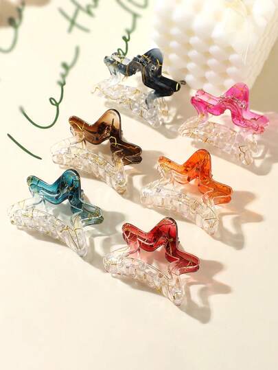 6pcs Semi-Transparent Ombre Star-Shaped Hair Clips, Suitable For Outings, Vacations, Casual Gatherings, Wearing Pretty Dresses, Half-Updo, Braiding And Other Hairstyles As Decorative Hair Accessories For Girls