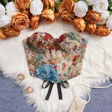 New Street Style French Palace Strapless Crop Top, Women's Jungle Print Bustier Corset With Steel Boning Waist Cincher - Multicolor - View 8