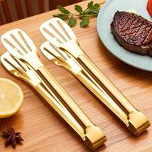1件不鏽鋼食物夾，多功能廚房工具，適用於自助餐、派對、沙拉、開胃菜、燒烤、牛排、麵包和蛋糕，適用於家庭廚房、飯店餐廳、露營，優雅設計適合用餐、食物派對、聖誕節 - 彩色 - 查看 2