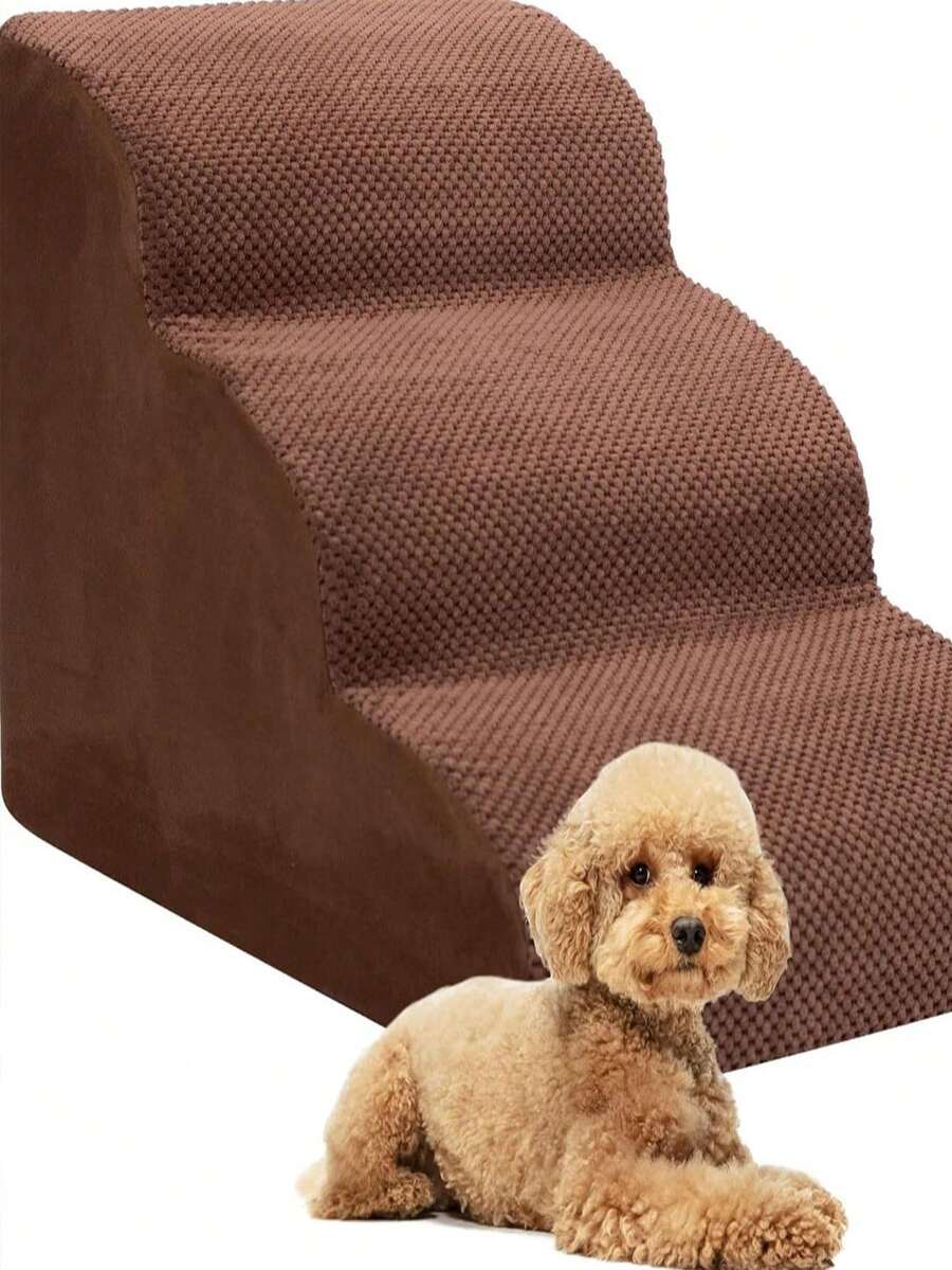 宠物猫狗专用阶梯，狗狗上下床坡道，防滑耐磨，可拆卸水洗，适用于沙发床。专为受伤、年老以及关节疼痛的宠物设计。 - 棕色 - 查看 1