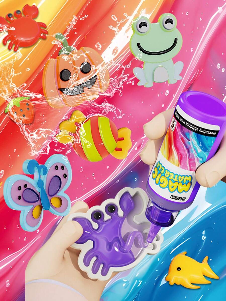 Juego de juguetes de gel mágico con agua que brilla, set de gel apretable para aliviar el estrés (incluye gel mágico y molde), set de manualidades con perlas de agua, juguete de gel suave DIY, juguete sensorial de criaturas de gel mágico que brillan con agua, manualidad creativa, actividad divertida para el hogar, regalo de Navidad, regalo de cumpleaños - Multicolor - Ver 1