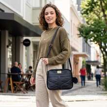 Women's Small Shoulder Bag, Reinforced Crossbody Bag + Keychain, Fashion Blogger Style - 黑色 - 查看 3