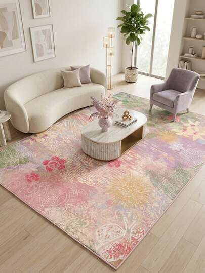 1 Stück moderner, kreativer Blumen-Malerei-Stil, weicher Kunstwoll-Teppich/Teppich, geeignet für Badezimmer, Küche, Eingangsbereich, Flur, Bettkante, Wohnzimmer, Schlafzimmer, ganzjährig waschbar, 100% Polyester, Heimdekoration