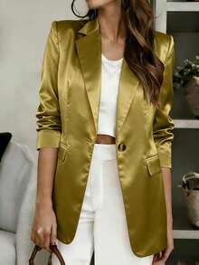 Áo khoác nữ thanh lịch, cổ ve áo bóng bẩy, cài khuy, tay dài, dáng regular fit, chất liệu vải dệt. - Màu xanh Ô liu - Xem 4