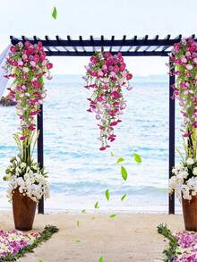 6pcs/4pcs/1pc Artificial Silk Violet & Eucalyptus Leaf Hanging Floral Decor, UV-Resistant Lifelike Daisy Vine, Suitable For Planters, Balcony, Porch, Garden - Multicolor - View 2
