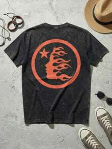 Blue Shooting Star Logo Graphic Tee Unisex Couple Matching Boyfriend Style Hell Star Double Sided Print Electric Color Y2K Aesthetic Acid Washed Cotton Graphic Tees Men Oversized T Shirt Summer Fits Camisetas Para Hombre,Mens Clothes,Graphic Tee,Summer Clothes,Summer Tops,Easter Fits,Spring Clothes ,Shirtssummer Outfits For Women O0LT - Black 2 - 查看 8