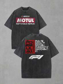 Mens Clothes;Summer Tops2-Sided MOTUL F1 "Do Not Disturb" Graphic Men's Crew Neck Oversized Washed Short Sleeve T-Shirt - Lightweight Cotton Blend, Playful Racing Meme Vibe, Perfect For F1 Watch Parties & Lazy Days, Ideal Gift For Motorsport Memers, Mens Casual Shirt, Street Fashion, Camisas Para Hombresummer OutfitsCasual Short Sleeve Tee HHHC - 黑色 - 查看 9