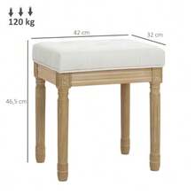 Linen Upholstered Stool, Footrest With Padded Seat, Wooden Stool Legs, 42 X 32 X 46.5 Cm, Beige - Beige - View 7