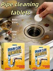1包强力管道疏通片，有效溶解油脂和毛发，快速疏通堵塞，适用于厨房、水槽、马桶、下水道等各种排水管道，有效维护家庭排水系统。新旧型号随机发货。 - 固體 - 查看 10