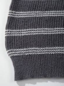 LOOKUN Autumn/Winter Color Block Striped Textured Loose Comfortable Retro Streetwear Crew Neck Long Sleeve Cropped Knit Sweater Unisex - Grey - View 11