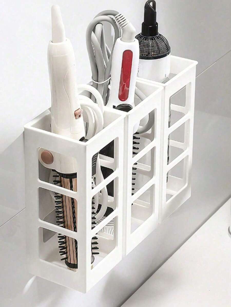 1pc No-Drill Wall Mounted Hair Tool Organizer - Adjustable Height Storage Rack For Hair Dryer, Curling Iron & Straighteners, Bathroom/Cabinet Door Multifunctional Storage Rack With Heat-Resistant Design - Multicolor - View 1