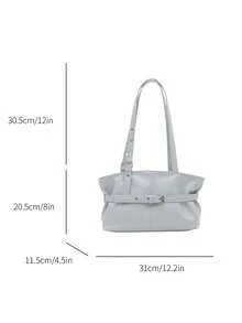 1 chiếc túi tote cỡ lớn kiểu cổ điển, túi đeo chéo cỡ lớn tiện dụng cho người đi làm, túi thời trang đi xe máy, chất liệu da PU màu trơn phủ sáp dầu, dây đeo trang trí, khóa kéo, túi đeo vai nữ thích hợp cho công việc/học tập/du lịch/làm quà tặng, lựa chọn tốt nhất cho sử dụng hàng ngày. - Màu xanh nhạt - Xem 8