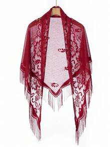 1pc Women Beach Accessories Lace Shawl Hollow With Long Tassel Triangular Scarf For Bridesmaid Wedding Party Beach Travel Date Accessories Women Valentine's Day Valentines - Nhiều màu - Xem 9