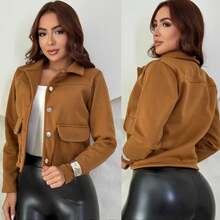 Women's Structured Jacket With Buttons, Faux Pockets, Wool Fabric, Winter Fashion, Parties, Saint John's Day, Office - Camel - View 1