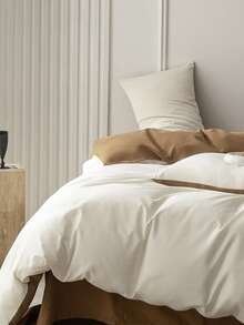New Solid Color Patchwork Nordic Style Simple Polyester Duvet Cover 3 Pieces Set - Coffee Brown - View 6
