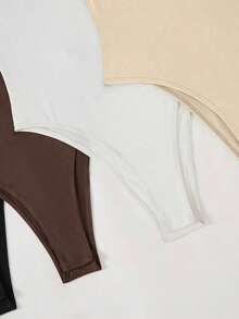 BASICS 4pcs/Set Women Solid Color Knit Bodysuit, Casual Style Brown/Summer - Nhiều màu - Xem 9