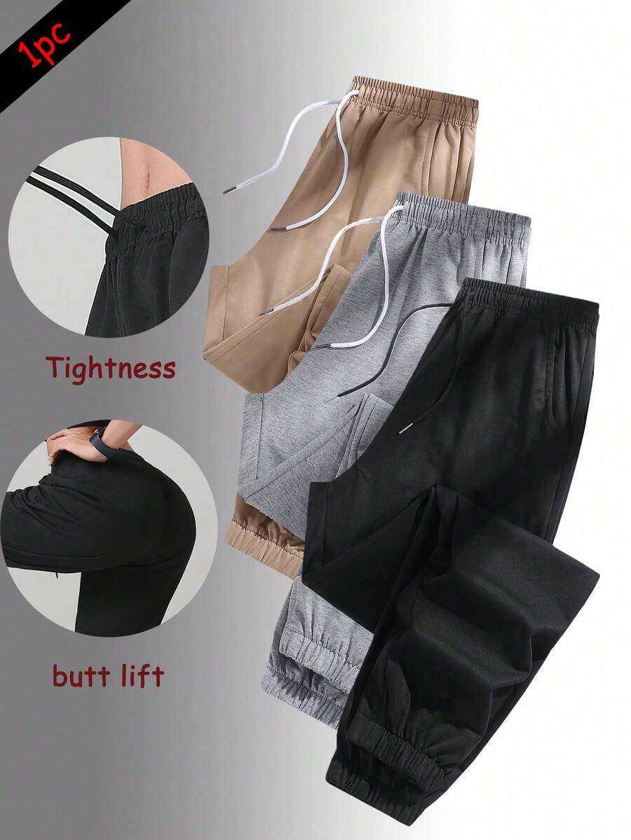 Women's Outdoor Sports Soft Breathable Elastic Waist Drawstring Ankle Long Pants Solid Color Casual Pants Autumn Black - Black - View 1