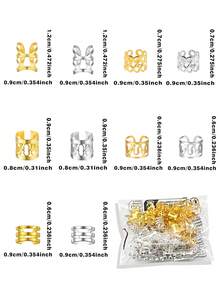 100件装发饰，金色和银色发圈，多款式发环，可调节发珠，适用于辫子、脏辫、脏辫等发型，女孩适用 - 彩色 - 查看 6
