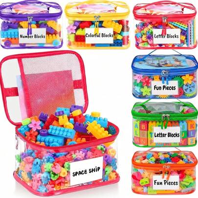 1pc Transparent Toy Storage Bag With Zipper, PVC Large Capacity Toy Organizer Bag For Puzzles, Building Blocks And Board Games, Easy To Classify With Labels