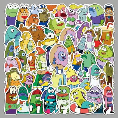 SpongeBob SquarePants 50pcs/Set. Fun And Cute SquarePants Stickers. Adorable SquarePants Stickers, Exquisite Decorative Stickers From The Animated Movie, Suitable For Smartphones, Indoor Room Decorations, Laptops, Classroom Rewards, Water Bottles, Party Gift Bag Stuffing, Notebooks, Bumpers, Skateboards, Phone Cases, Back-To-School Decorations, Graduation Season, Mother's Day Gifts, Wedding Season Parties. Decorative Stickers Suitable For Various Occasions, Scratch-Resistant (Some Styles Are Rand