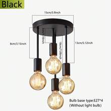 1 pieza de luz de techo moderna negra con base de 4 bombillas E27, adecuada para dormitorio, cocina, pasillo, candelabro de pasillo (sin bombilla) - negro - Ver 2
