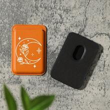Luxury Magnetic Card Holder Compatible With IPhone 16/15/14/13/12 Pro Max - Exquisite White Moon Pattern, Wallet-Style Design With Slip Pocket For Credit Cards And Built-In Security Pocket. Adhesive Cardholders - Orange - View 5