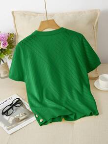 GIGOGOU 1XL-4XL 女式加大码时尚春夏针织T恤基础休闲短袖上衣 - 綠色 - 查看 2