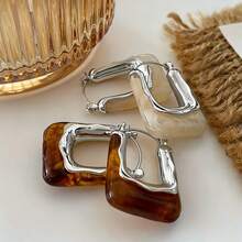 2/4pcs Set Elegant Retro U-Shaped Earrings, Gold-Tone Resin Inlaid - Fashionable Daily Accessory, Perfect Gift For Women - Multicolor - View 22