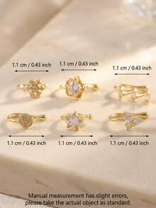 CHOSHILAR Bộ 6 chiếc khuyên mũi mạ vàng đồng kiểu INS tối giản, đính đá Cubic Zirconia trong suốt, thiết kế hoa và sao tinh tế, có thể điều chỉnh kích thước, phù hợp cho cả nam và nữ, không cần xỏ lỗ mũi. - Vàng 12 - Xem 4