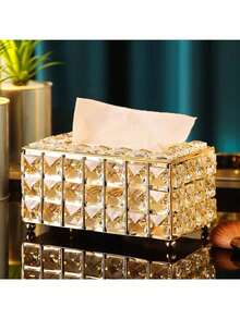 1 pieza Caja de pañuelos de estilo europeo creativa, soporte para servilletas de mesa de comedor y sala de estar para el hogar, caja de almacenamiento de pañuelos para decoración del hogar - Dorado - Ver 7