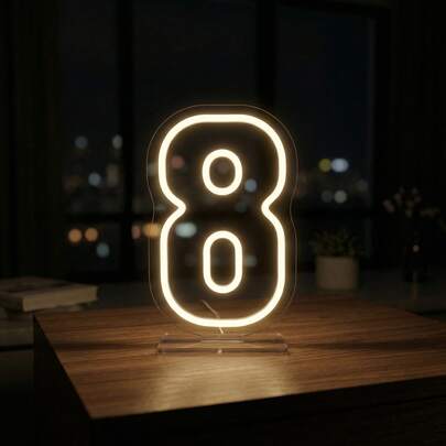 1个0-9数字霓虹灯，暖色LED夜灯，USB供电低压，适用于餐厅、酒吧、婚礼、生日、求婚和咖啡馆的桌面装饰