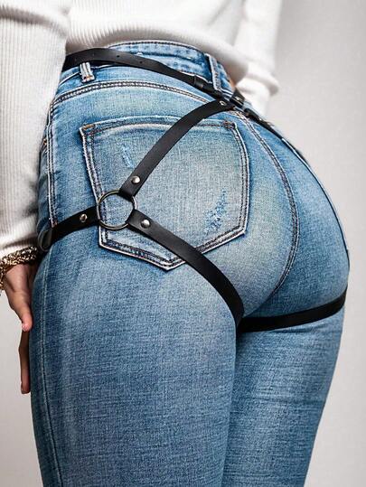 1件装女士哥特式深色性感不对称可调节腿部束缚腰部紧身胸衣皮革吊带，适合舞台表演、摄影、音乐节、酒吧派对和主题活动