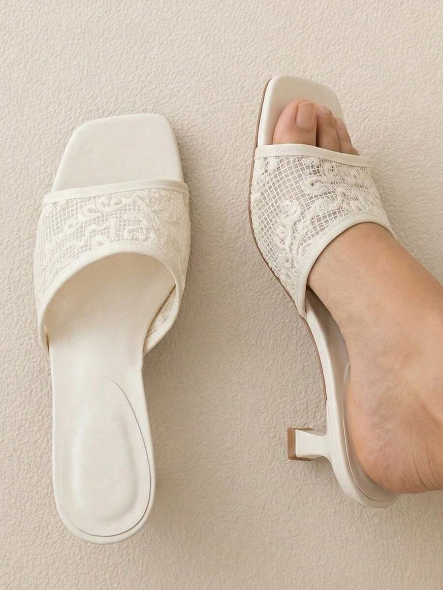 planare Sandales beiges à talon de chaton décontracté pour femmes, mode d'été minimaliste associée à un tricot en maille respirant - Beige - Voir 1