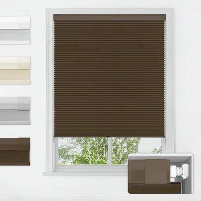 LazBlinds No Tools No Drill Cordless Cellular Shades, Blackout Light Blocking Honeycomb Shades For Home, Thermal Insulation Blinds For Windows, 25" W X 48" H, Dark Coffee