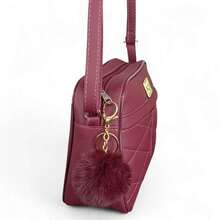 Women's Small Shoulder Bag, Reinforced Crossbody Bag + Keychain, Fashion Blogger Style - Maroon - View 2