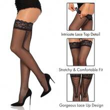 Avenue Women's Contrast Color Sheer Backseam Thigh Highs - màu đen - Xem 6