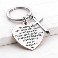 Bộ 1 móc khóa hình thánh giá bằng thép không gỉ MOLANXUAN với câu Kinh Thánh truyền cảm hứng - Móc khóa tôn giáo tối giản, tượng trưng cho sức mạnh và lòng can đảm, quà tặng ngày lễ Cơ đốc giáo. - Bạc - Xem 3