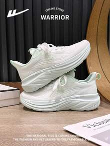 WARRIOR 1 Pair Women's Lace-Up Running Shoes, New Fashionable Versatile Comfortable Casual Outdoor Sports Sneakers - White Light Green - View 4