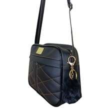 Women's Small Shoulder Bag, Reinforced Crossbody Bag + Keychain, Fashion Blogger Style - 黑色 - 查看 2