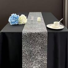 银色桌旗，中心饰有闪光装饰，尺寸：28厘米*275厘米/500厘米/1000厘米（11英寸*108英寸/196英寸/394英寸），银色桌饰，适用于婚礼、派对、生日、新娘送礼会、圣诞节等场合。 - 銀色 - 查看 8