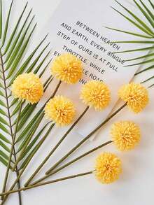8/16pcs Artificial Chrysanthemum Ball Flowers Dandelion Hydrangea Arrangement Bouquet Present Friends Bridal Wedding Bouquet Decor Home Office Coffee House Party Wedding Decoration - 黃色 - 查看 11