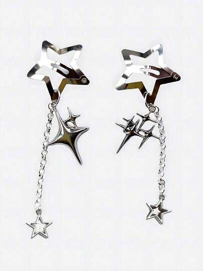 Y2K Edgy Baddie Style Metal Star Pendant Hair Clip, Five-Pointed Star Side Clip For Bangs Hairstyle Accessory