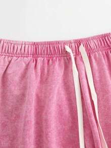Men's Washed Vintage Shorts Casual Relaxed Fit Drawstring Waist Beach Shorts Streetwear Style Street Wear - 粉色 - 查看 3