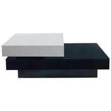 Rotating Coffee Table With Black And White Stitching, Modern, Simple Coffee Table With High-Gloss Surface, Double-Layered Center Table Made Of Chipboard, Suitable For The Living Room Of An Apartment. - White - View 8