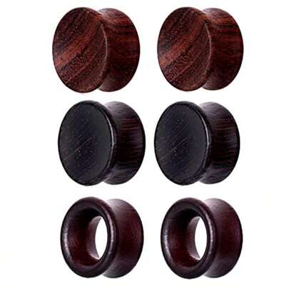 3 Pairs Gauges  Ears Wood Saddle Fit Solid Organic Ears Plug Gauges Double Flared Wooden Ear Tunn Stretcer Punk Piercing