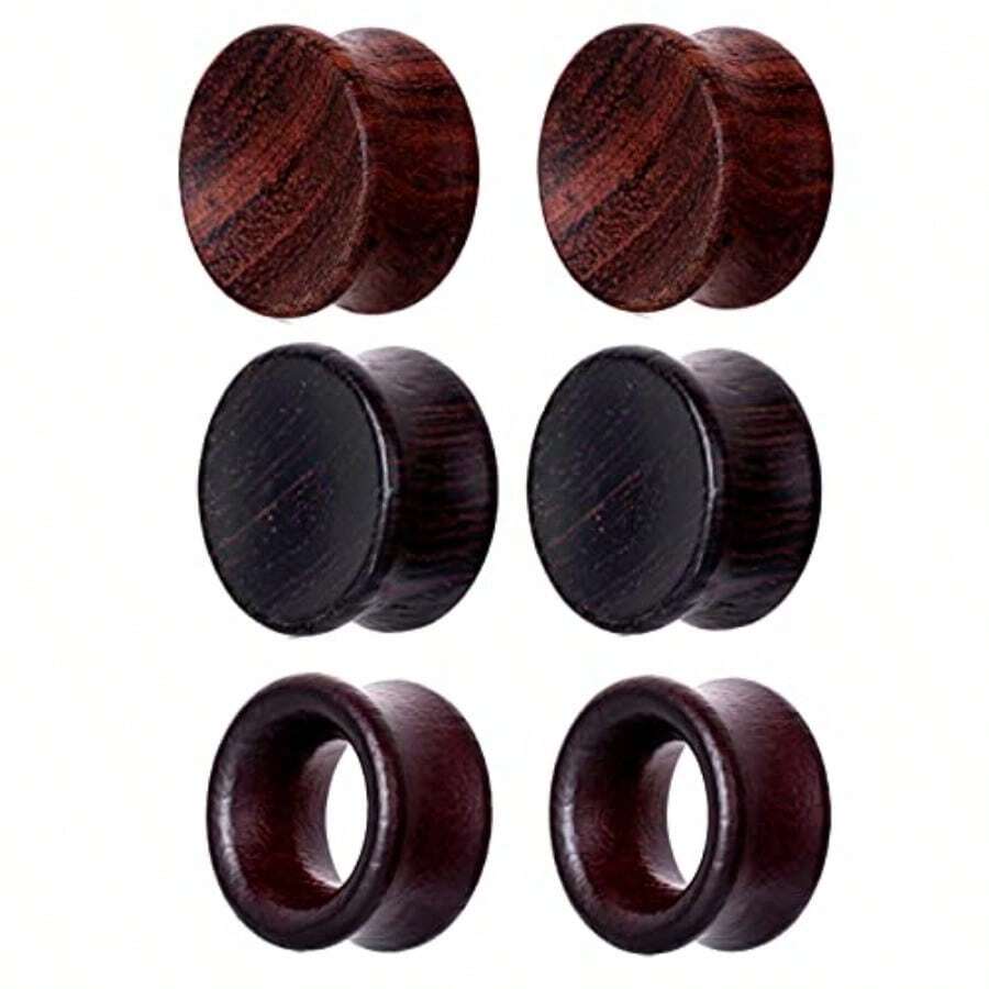 3 Pairs Gauges Ears Wood Saddle Fit Solid Organic Ears Plug Gauges Double Flared Wooden Ear Tunn Stretcer Punk Piercing - 6mm2g - View 1