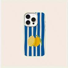 Funda protectora de TPU a prueba de golpes con patrón de rayas azules y limones amarillos para iPhone 16 PRO MAX, 1416 PLUS, 1513 Pro, 1211, muy de moda - Blanco antiguo - Ver 5