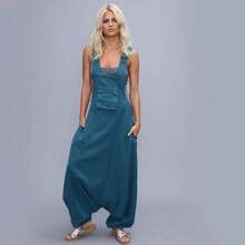 KK1904 Mono de Pierna Ancha Estilo Harem Irregular en Grandes Cantidades - Azul - Ver 11