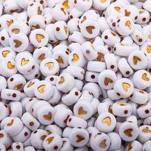 100颗4x7毫米亚克力字母隔珠，用于珠宝制作、手工DIY友谊手链项链、时尚工艺用品 - 白底金字 - 查看 33